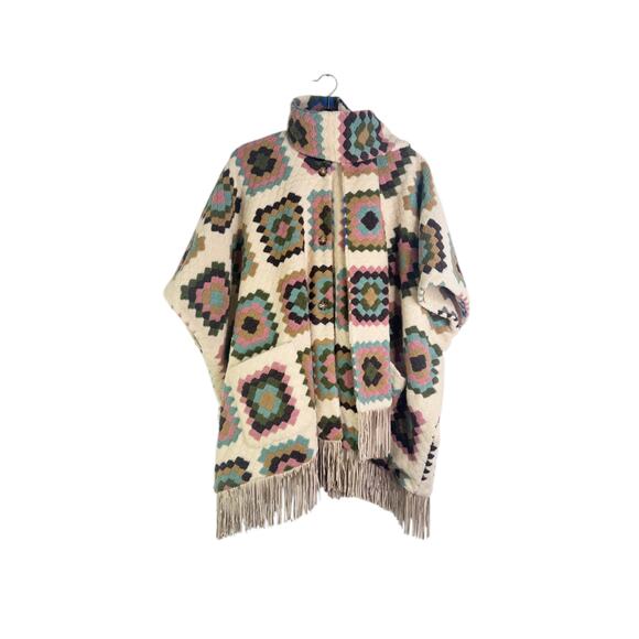 Hutch Rai Reversible Crochet Poncho Boho Granny Square Fringe Oversized M/L - Picture 6 of 14